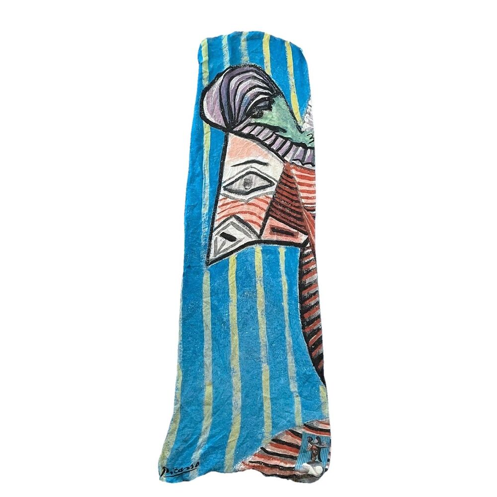 Brochier Pablo Picasso Bust of a Woman with a Striped Silk Square Scarf 50x15